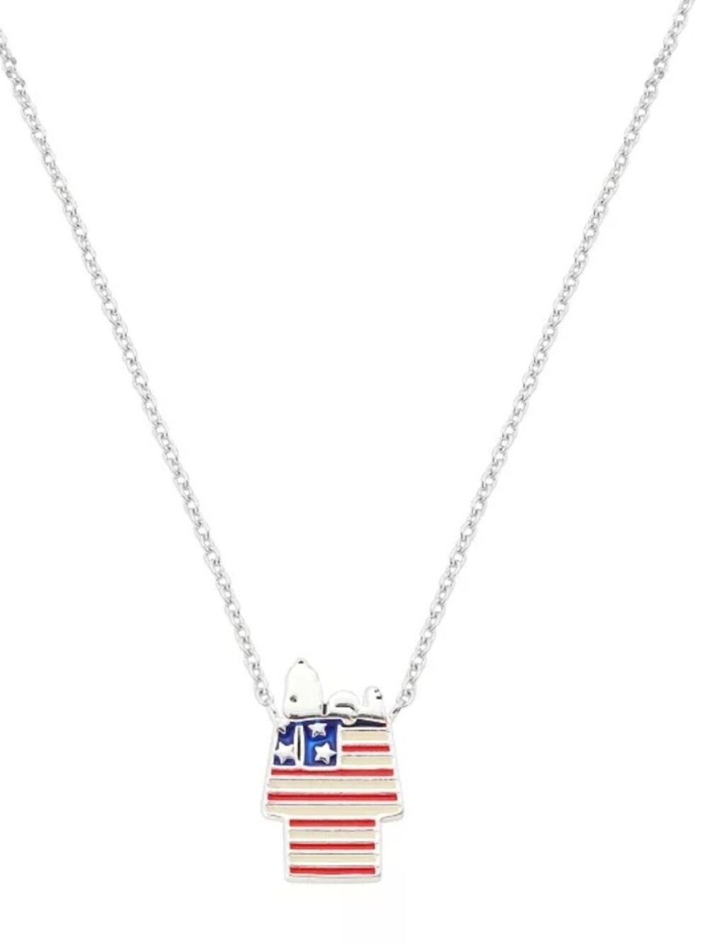 Peanuts Snoopy Fine Silver Plated Enamel Flag Dog House Pendant Necklace